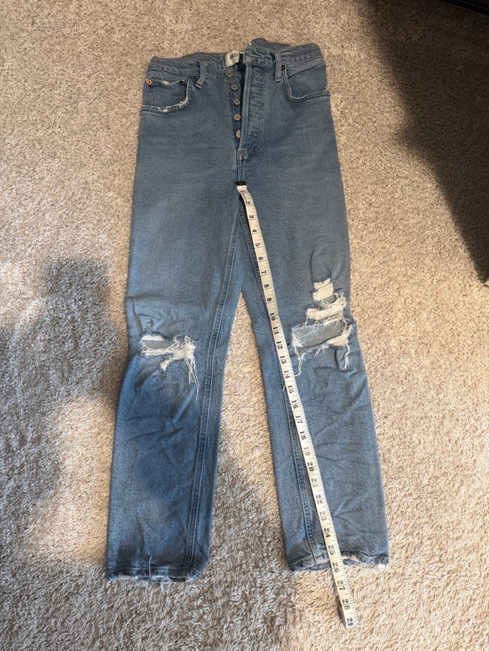 AGOLDE High-Waist Ripped Button-Fly Jeans - Light Blue